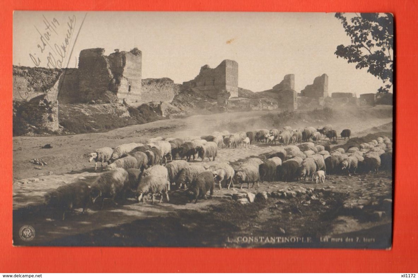 EBL-23 Istambul Constantinople Les Murs Des 7 Tours. Moutons. . Circulé Sous Enveloppe En 1919 - Turkey