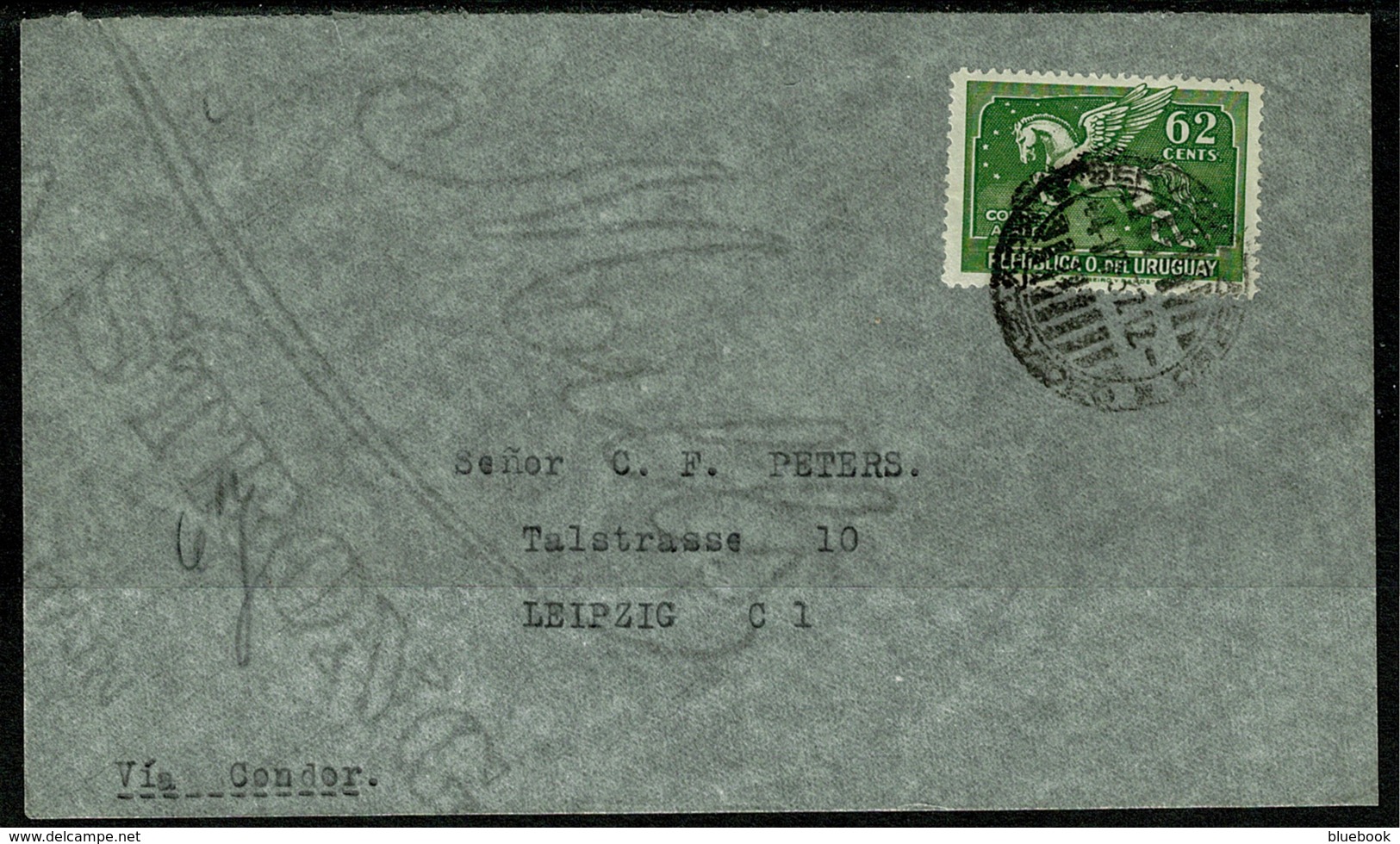 Ref 1255 - 1937 Airmail Cover - Via Condor Uruguay To Leipzig Germany - Single 62c Stamp - Uruguay