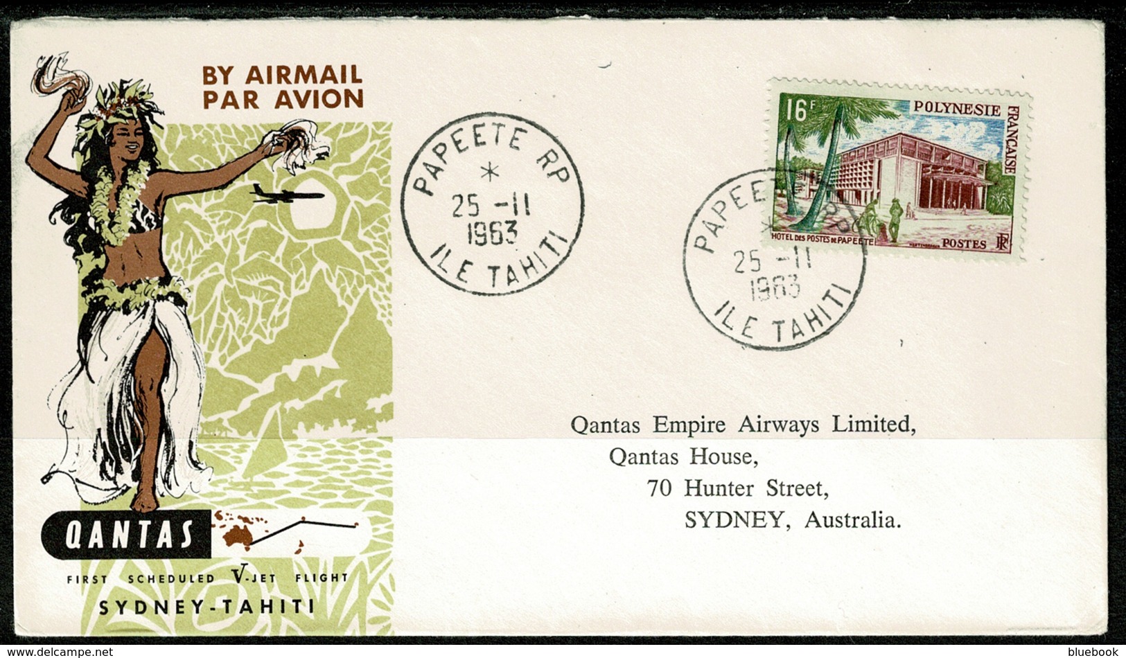 Ref 1255 - Qantas 1963 First Flight Cover - Papeete Tahiti To Sydney Australia - Aviation Theme - Tahiti