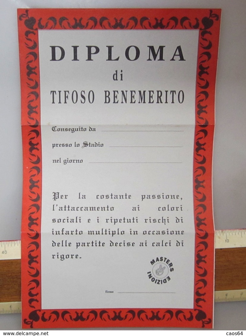 DIPLOMA DI TIFOSO BENEMERITO - Altri & Non Classificati