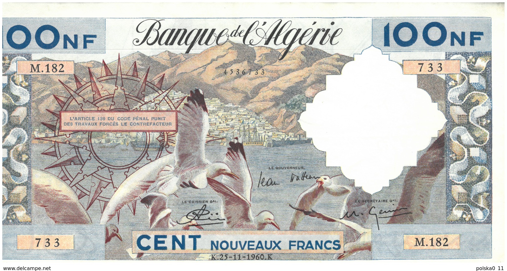 FRANCE   BANQUE DE L' ALGERIE  100 NOUVEAUX FRANCS  25 NOVEMBRE 1960 - Algérie