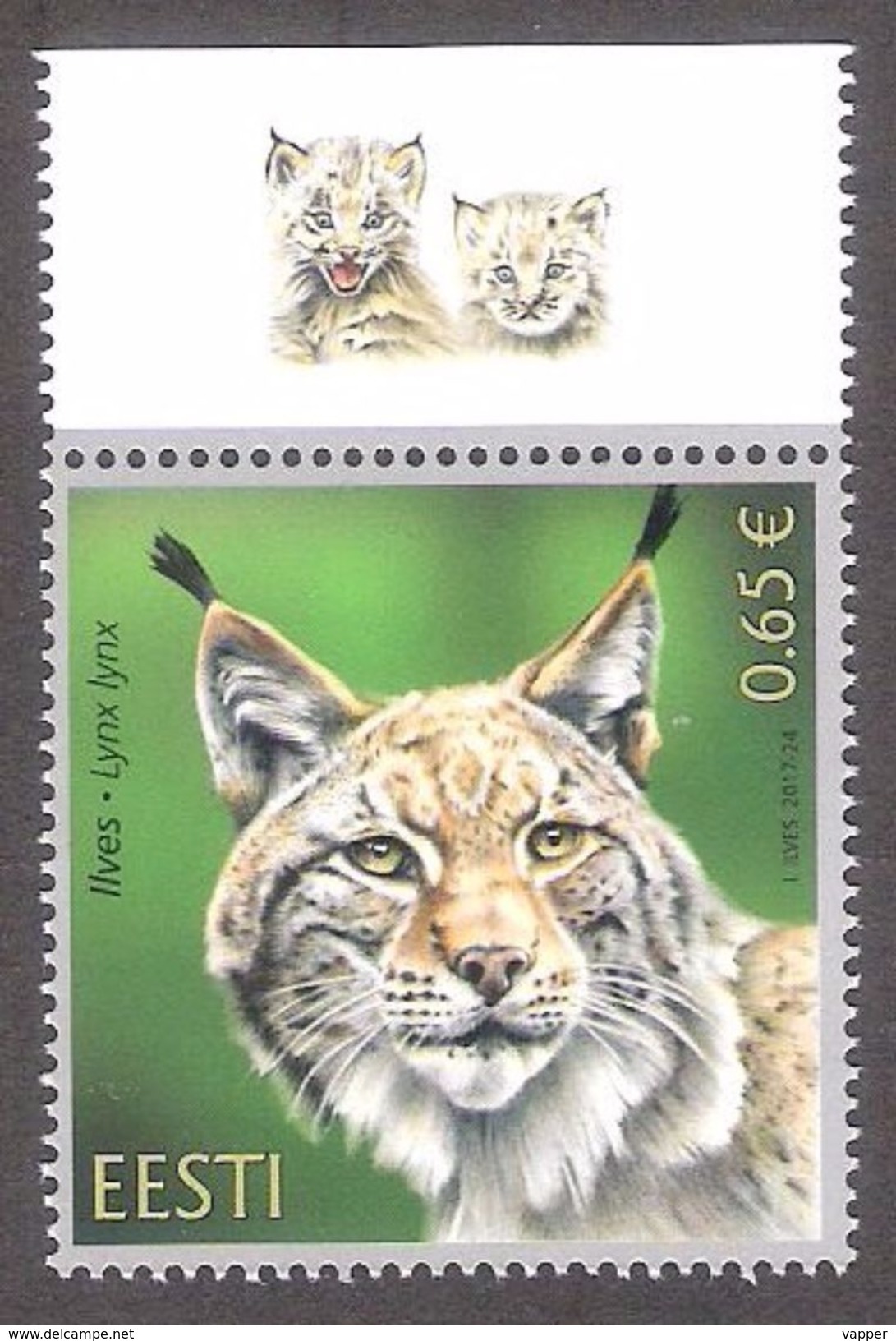 Estonian Fauna &ndash; The Lynx 2017 Estonia MNH Stamp With Top Label Mi 901 - Estonie