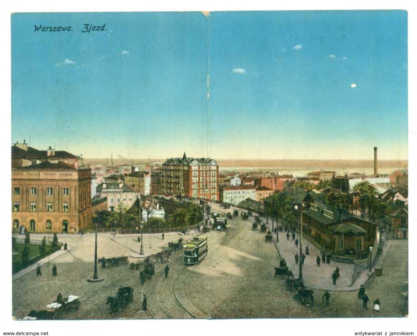 Warszawa Zjazd Tramwaj Podwójna Panorama Ok 1915 R - Polonia