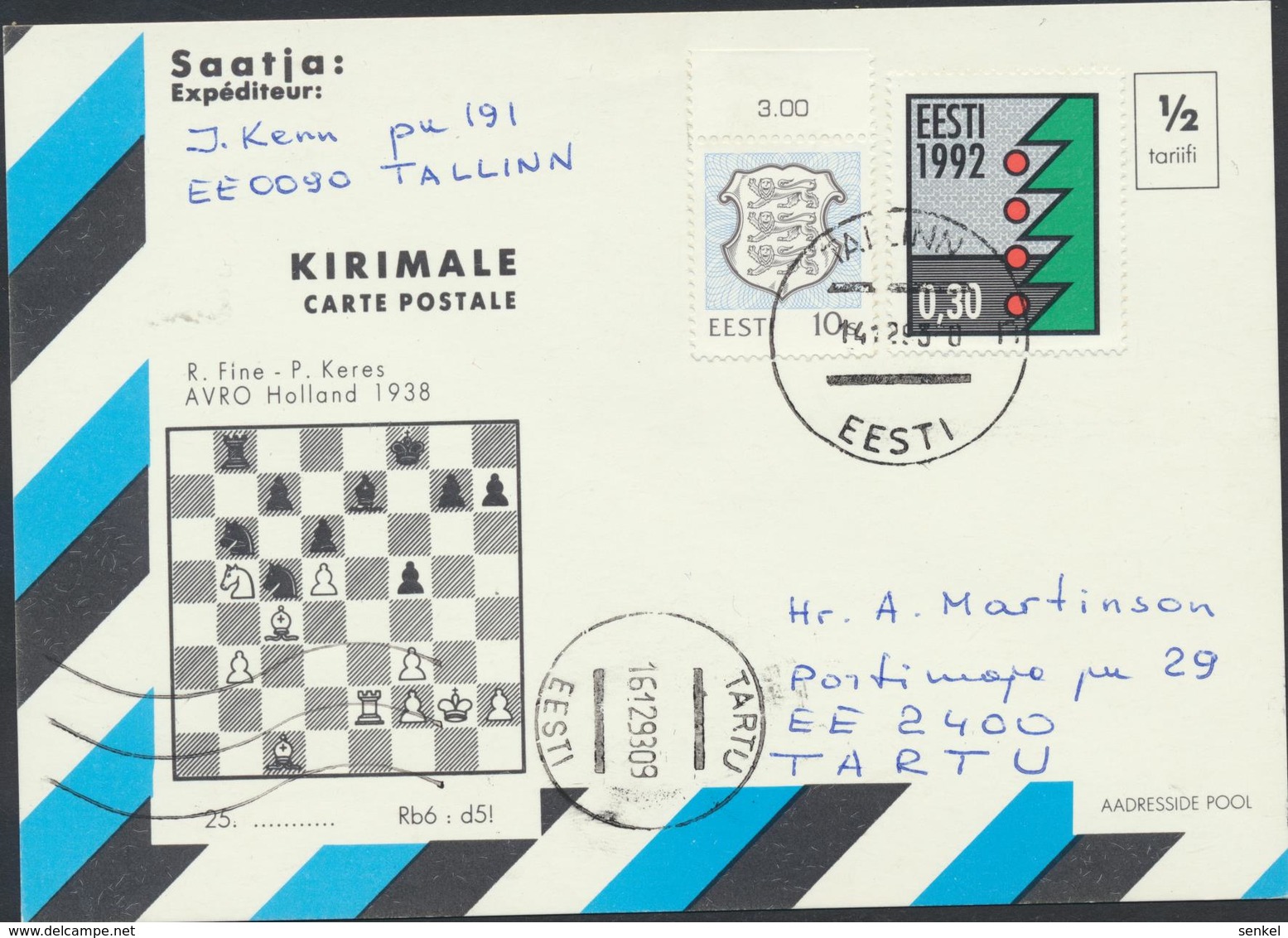 53-1 Estonia Chess Postcard  Mi Nr 195, 204 - Estonia