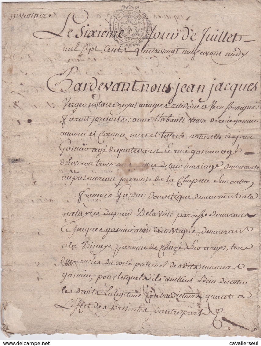GENERALITE De  TOURS 2 SOLS 4D. 15 JUIL. 1789 - LA CHAPELLE-sur-OUDON ( 2 Feuillets) - Cachets Généralité