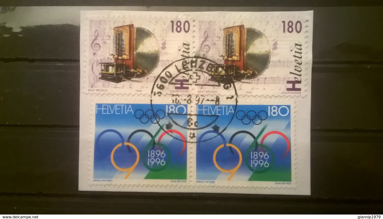 FRANCOBOLLI STAMPS SVIZZERA HELVETIA 1996 USED SU FRAMMENTO OLYMPIC GAMES MUSIC BOXES SUISSE - Usati