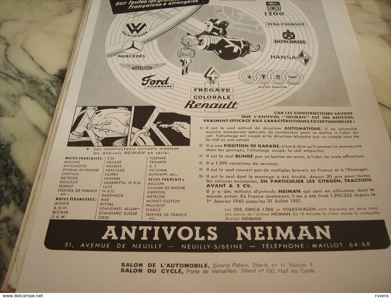ANCIENNE PUBLICITE LE SEUL ANTIVOLS NEIMAN 1951 - Autres & Non Classés