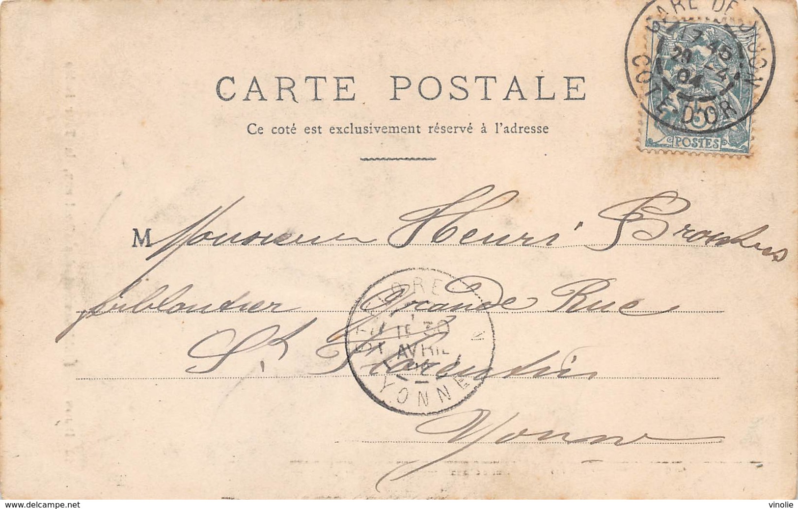 D-19-143 : CARTE POSTALE CACHET MANUEL. GARE DE DIJON. COTE D'OR. 1904 - Cachets Manuels