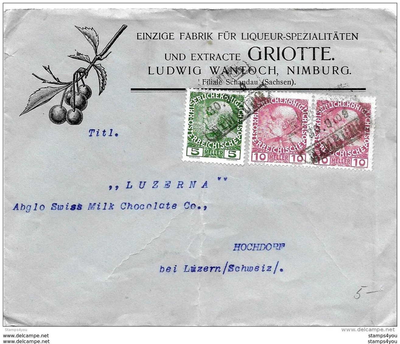 55- 35 - Enveloppe Envoyée D'Autriche En Suisse 1909 - Briefe U. Dokumente