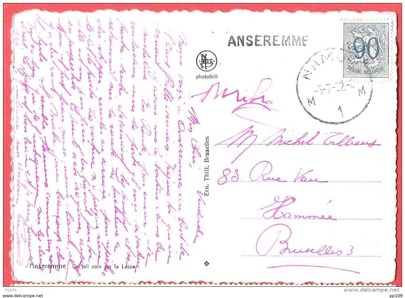 CP ANSEREMME Un Joli Coin Sur La Lesse  Obl NAMUR 5 VII 1952 GRIFFE LANSEREMME  Vers Bruxelles III - Langstempel