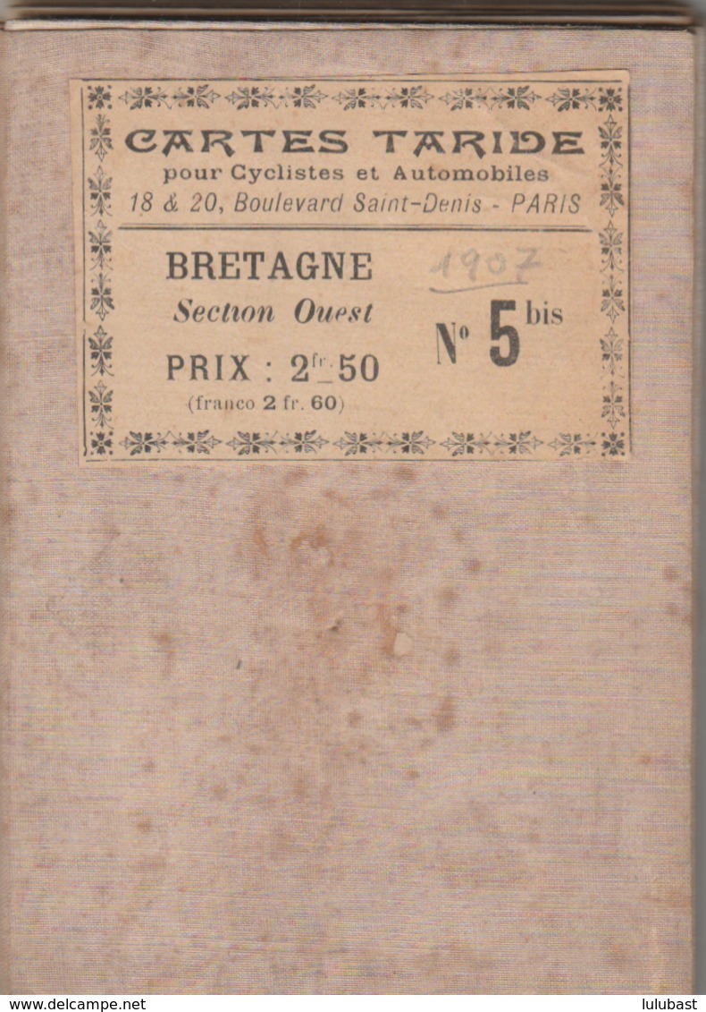 Carte TARIDE Toilée - 30 Panneaux Contre-collés - Bretagne - Section Ouest. 1907. - Cartes Routières