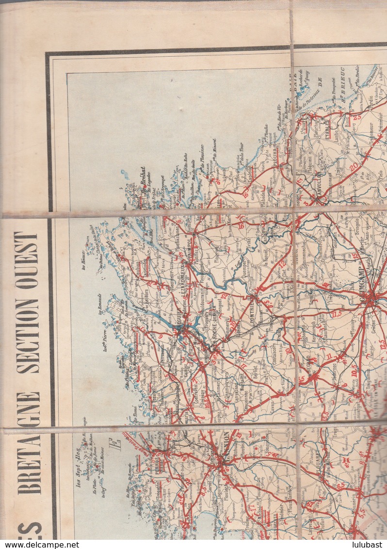 Carte TARIDE Toilée - 30 Panneaux Contre-collés - Bretagne - Section Ouest. 1907. - Cartes Routières