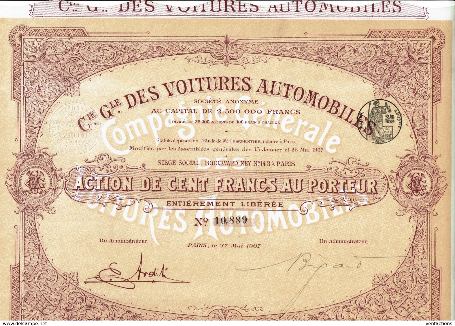 75-VOITURES AUTOMOBILES. Cie Gle Des ... Bld Ney Paris - Other & Unclassified