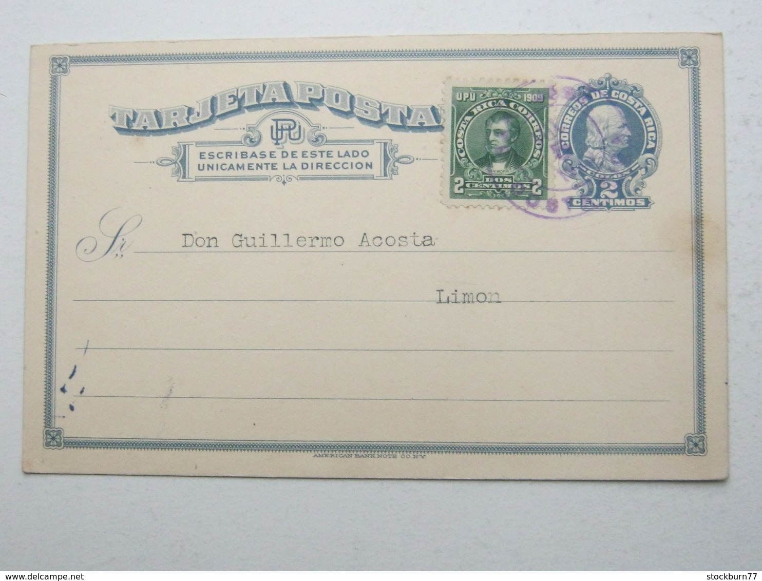 1923 , Costa Rica  Tajeta Postal  A Limon - Costa Rica