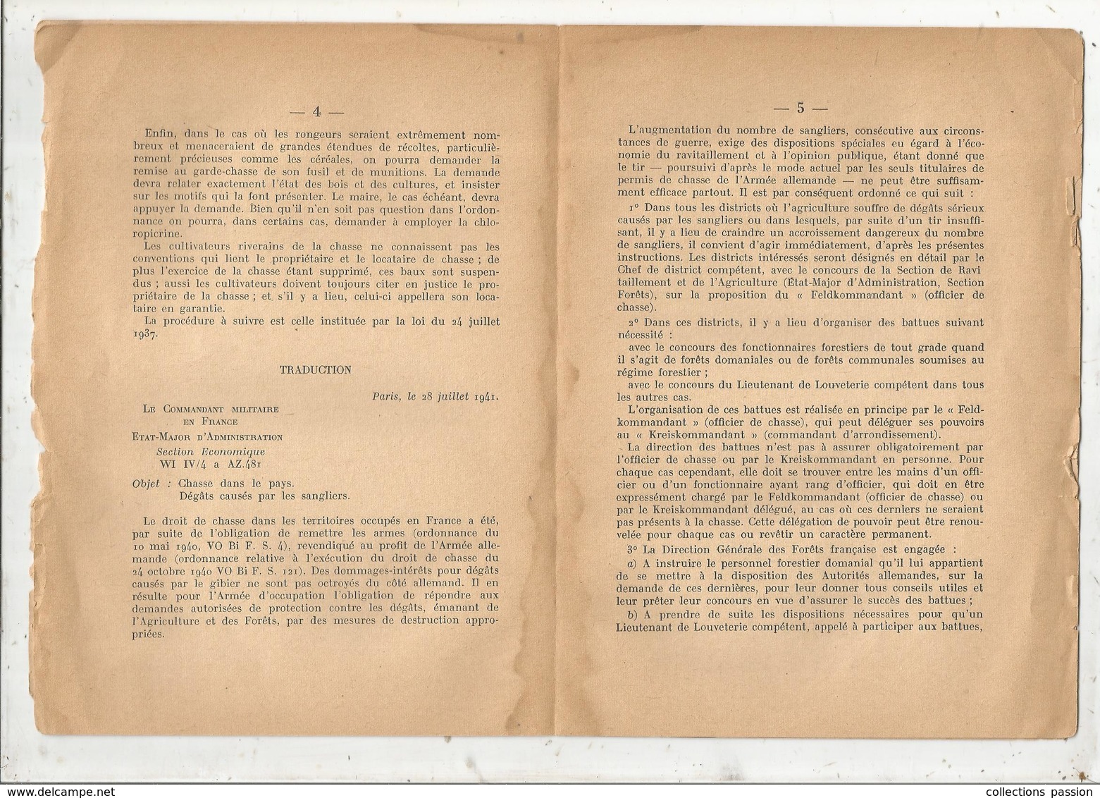 Ordonnance, Exercice Du Droit De Destruction En Zone Occupée, Autorités Allemandes , 1940,3 Scans , 8 Pp,frais Fr 2.25e - Décrets & Lois