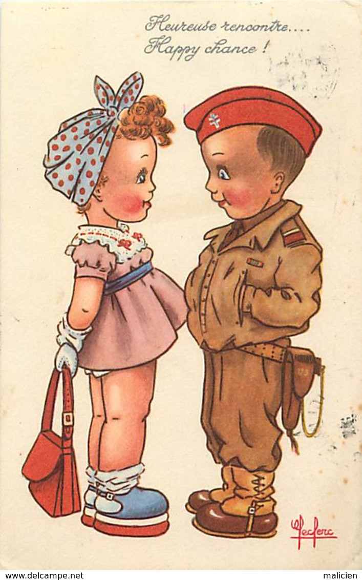 - Ref-B595- Illustrateurs - Illustrateur Leclerc - Heureuse Rencontre .- Enfants - Guerre 1939-45 - Militaria - - Leclerc