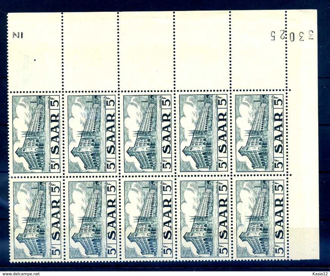 Z45764)Saar 322 ER-10er-Block Mit Druckdatum** - Unused Stamps