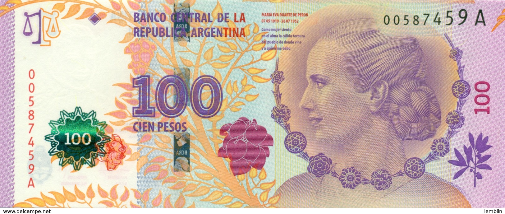 100 PESOS 2012 EVITA PERON - Argentine