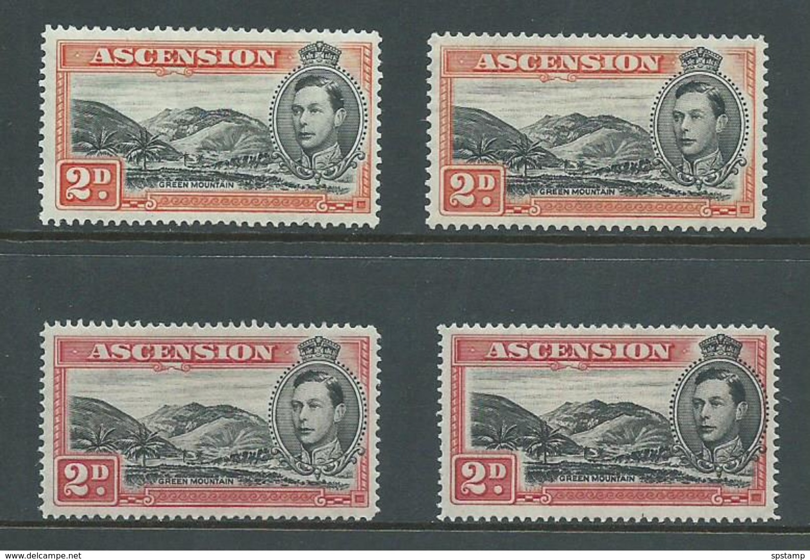 Ascension 1938 KGVI Definitives 2d Red  & Orange Mountains X 4 Mint - Ascension