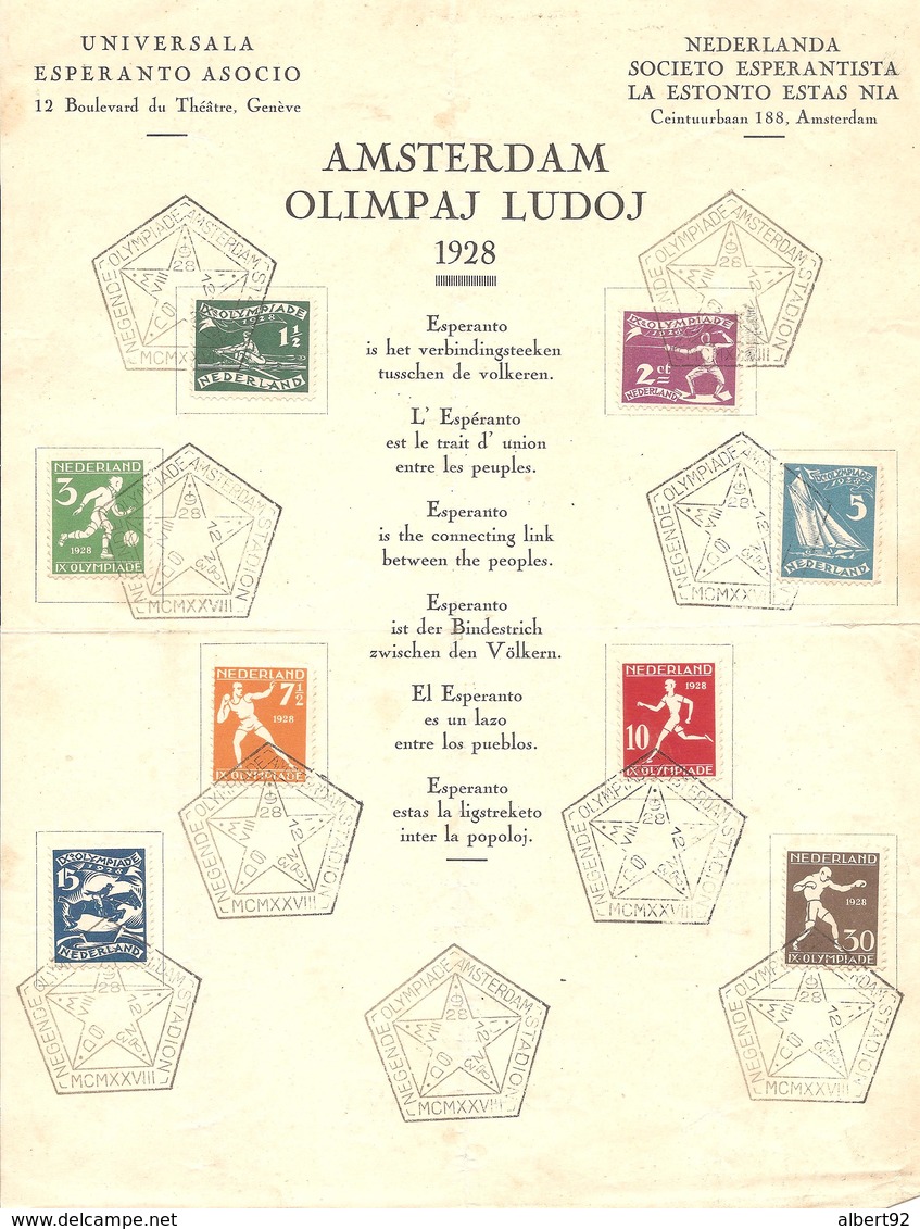 1928 Jeux Olympiques,Olympics Games: Amsterdam:série Olympique Feuillet Espéranto: Cachet N3 - Summer 1928: Amsterdam