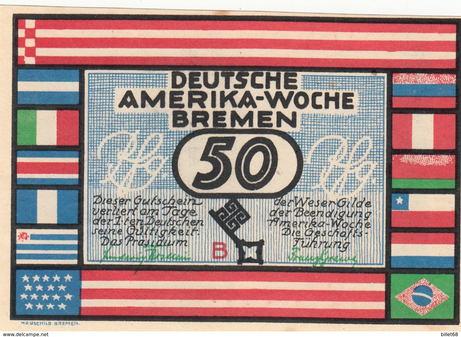 Billet Allemand - 50 Pfennig - Bremen 1923 - Deutsche Amerika Woche - [11] Emissions Locales