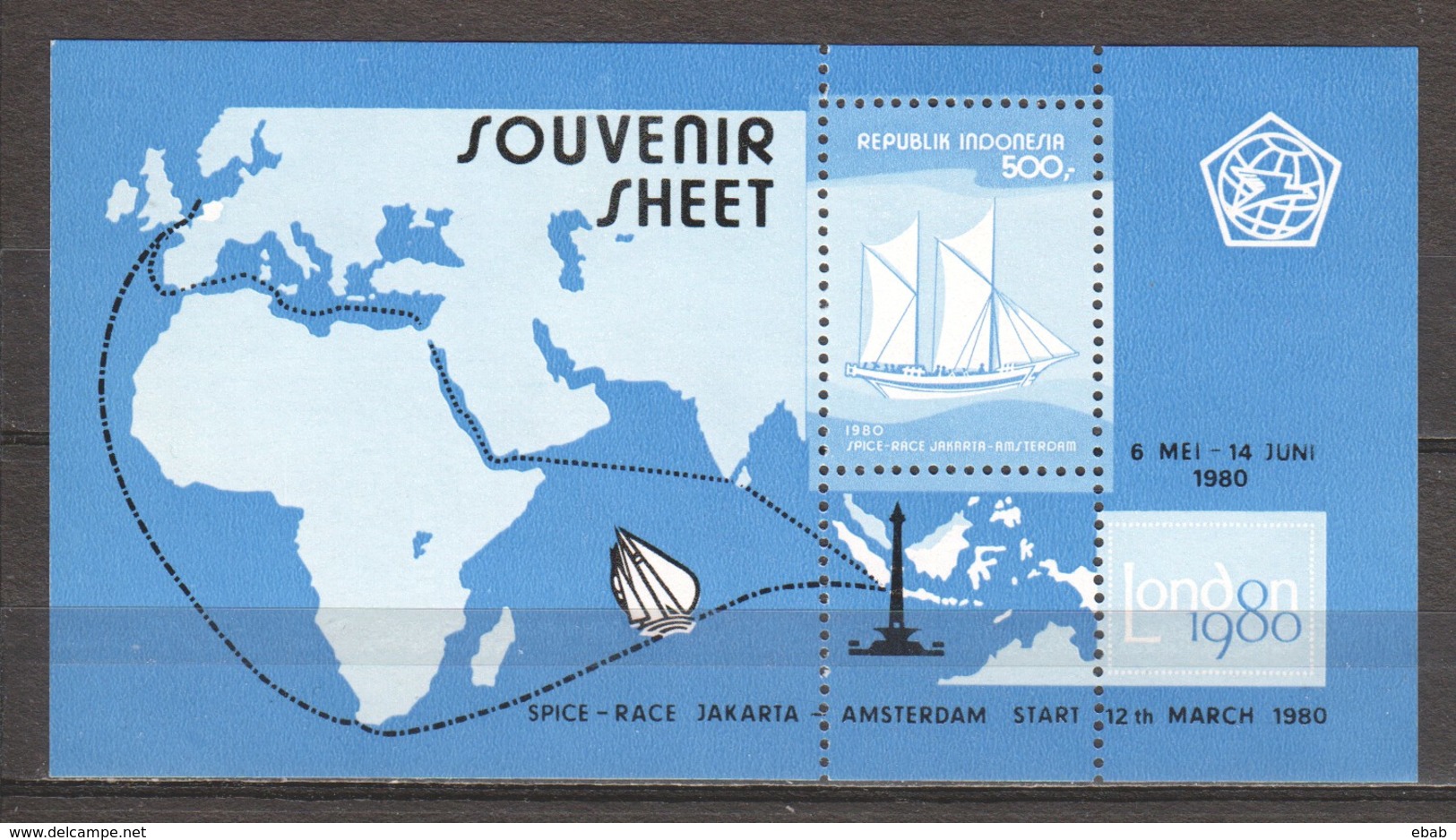 Indonesia 1980 Mi Block 36 MNH SAILING SHIP - MAP - Boten