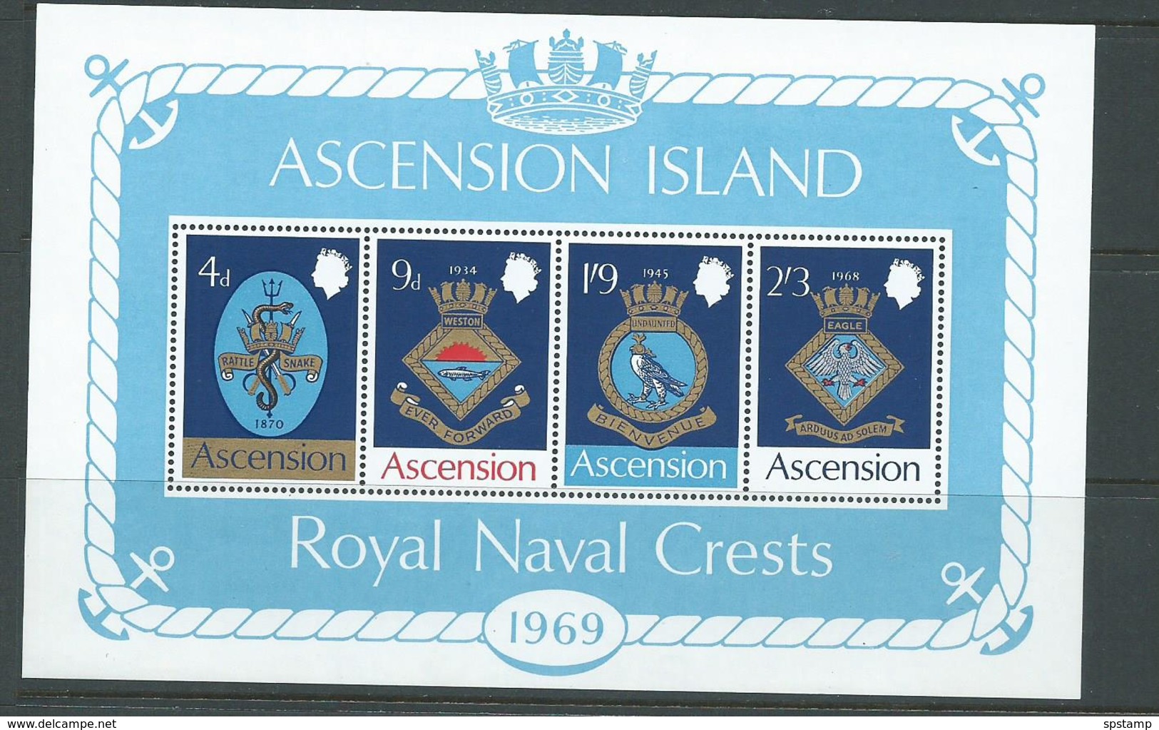 Ascension 1969 Naval Crests Miniature Sheet MNH - Ascension