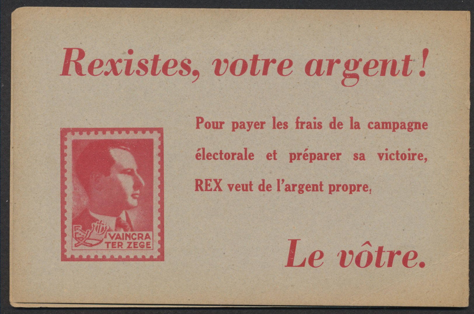 Carnet De 10 Vignettes** à L'effigie Du Chef De Rex (Léon Degrelle) Vendu Au Profit Du Fonds De Combat / SS Walon, TB - Guerre 40-45 (Lettres & Documents)