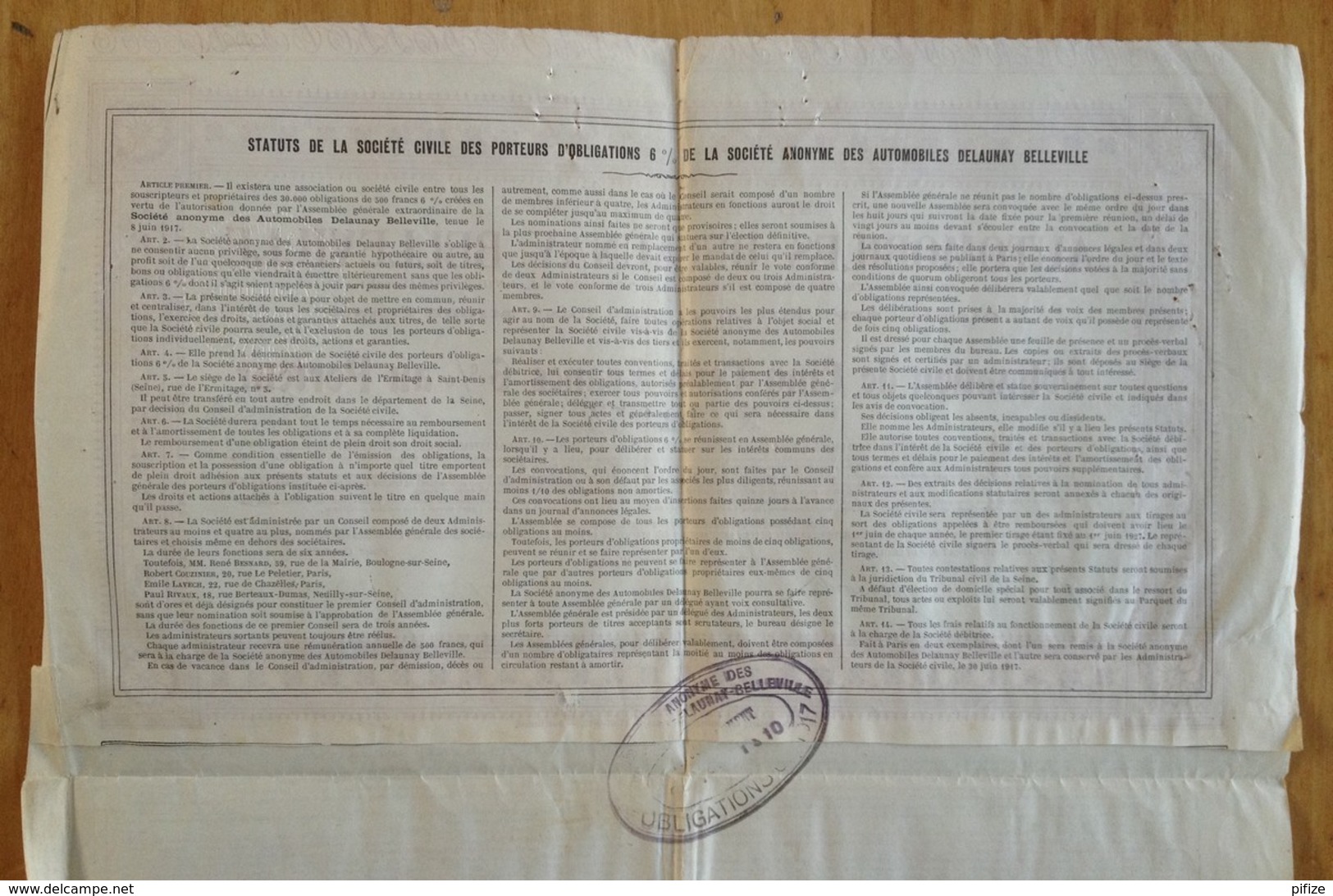 Automobiles Delaunay Belleville à St-Denis. Obligation De 500 F 1917 + Papiers Divers. - Automobile