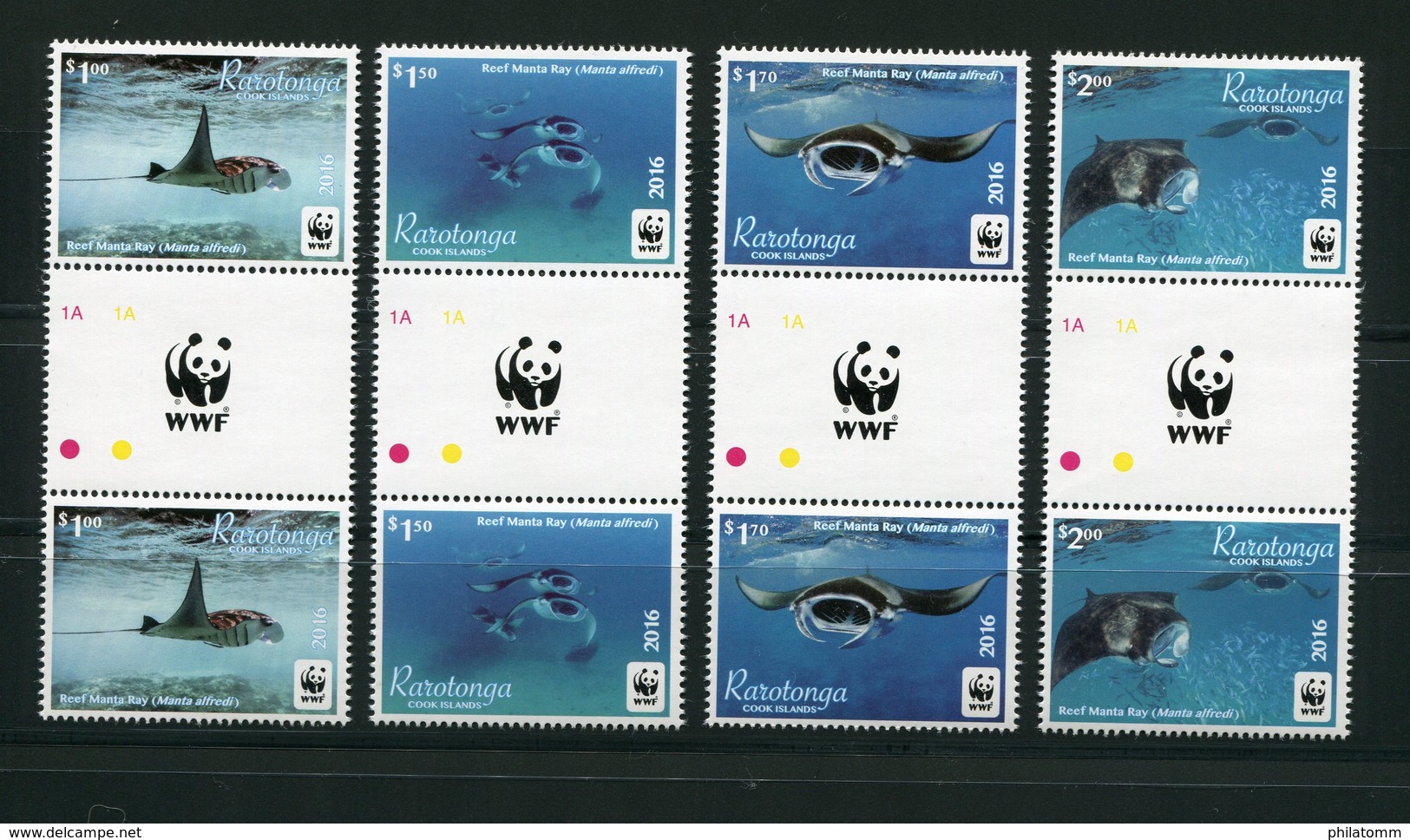 WWF - Rarotonga - Mi.Nr. 50 / 53 Gutter Pair - "Riffmanta" ** / MNH (aus Dem Jahr 2016) - Ungebraucht