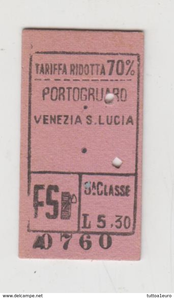 Biglietto Ticket Billet F.S. Ferrovie Dello Stato Portogruaro / Venezia S. Lucia  3°Cl. G/g - Europa