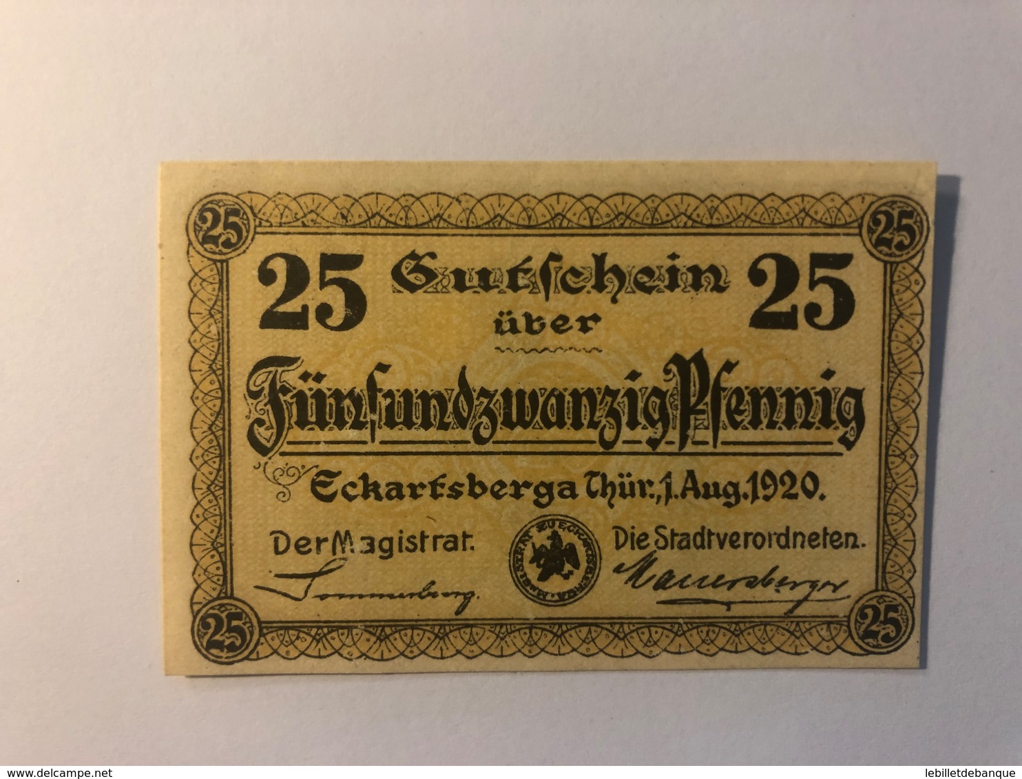 Allemagne Notgeld Eckertsberga 25 Pfennig - Collections