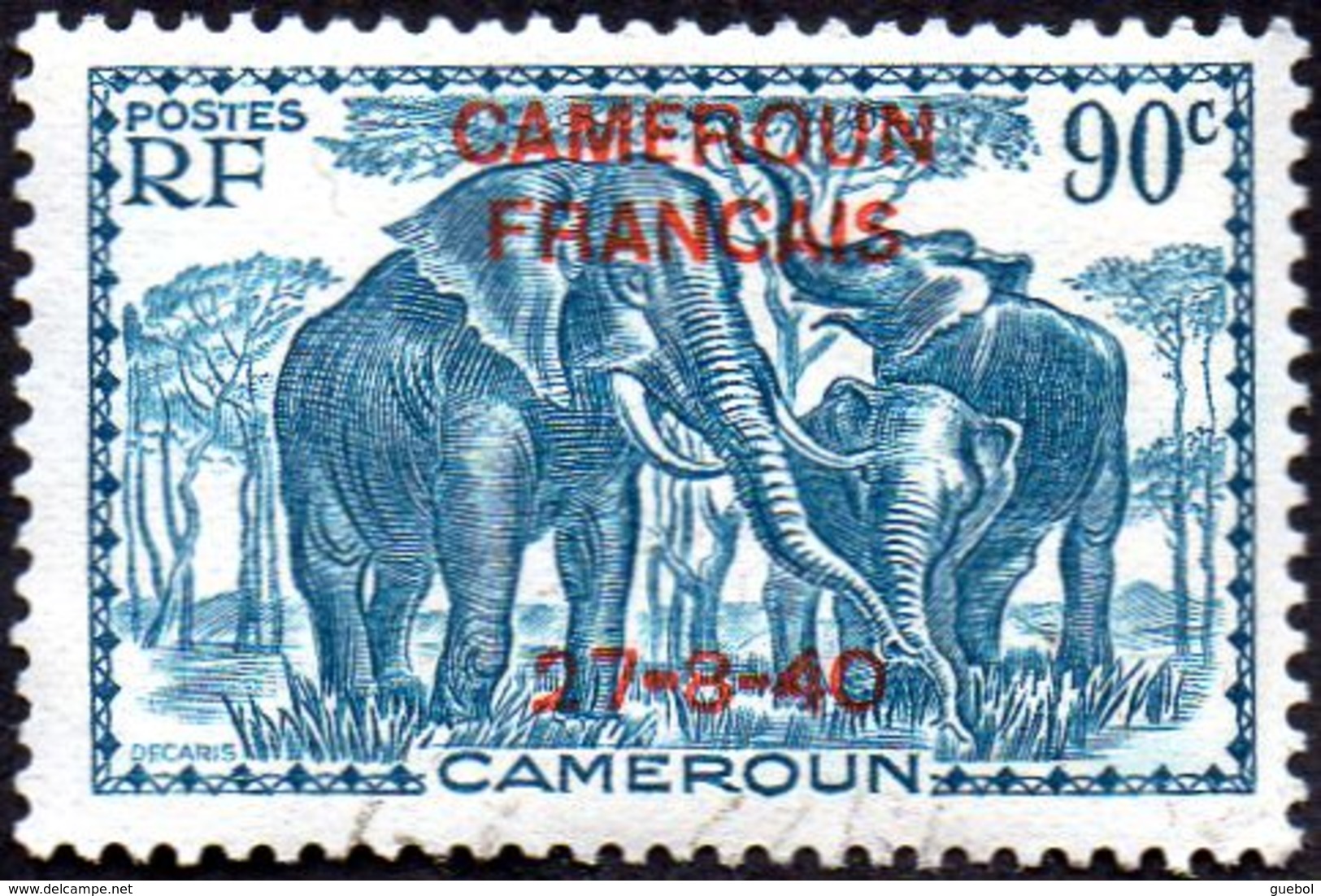 Cameroun Obl. N° 222 - Eléphants 90c Bleu-vert - Oblitérés