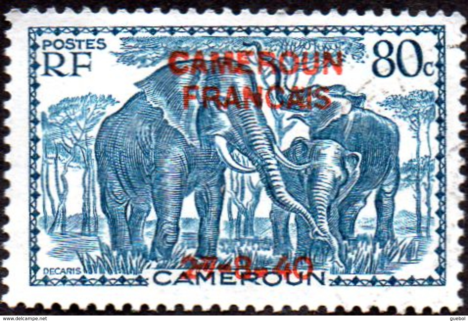 Cameroun Obl. N° 221 - Eléphants 80c Bleu-vert - Oblitérés