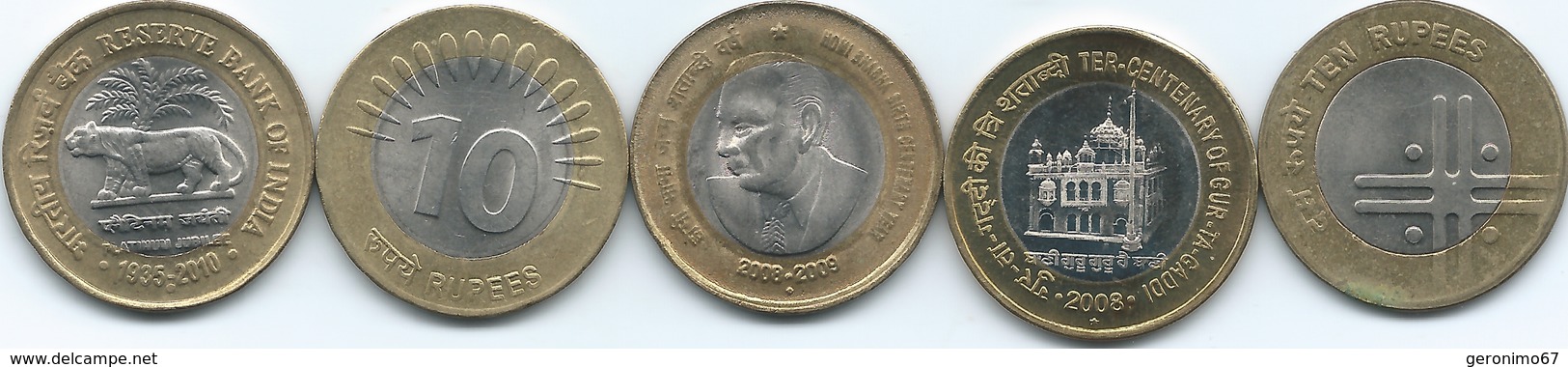 10 Rupees - 2006 (KM353) 2008 (KM363) 2009 (KM371 & KM272) 2010 (KM388) - India