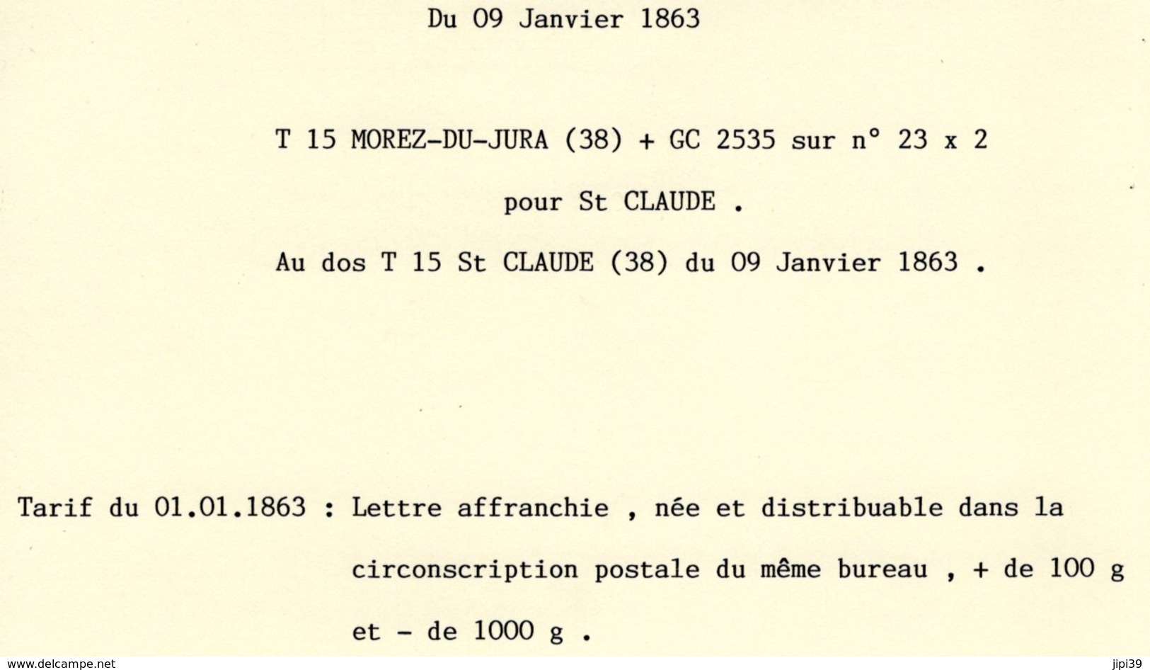 Jura : T 15 MOREZ DU JURA + GC 2535  Sur YT N° 23x 2  Sur LSC En 1863 - 1849-1876: Période Classique