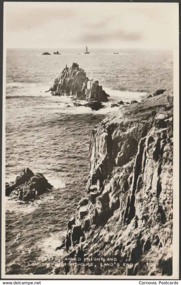 Cliffs, Armed Knight And Longships Lighthouse, Land's End, Cornwall, C.1950s - First & Last House RP Postcard - Land's End