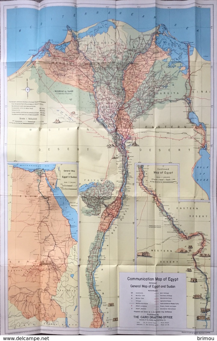 Egypte Carte General, 95/67 Cm,  1954 Trés Bonne état. - Cartes Géographiques