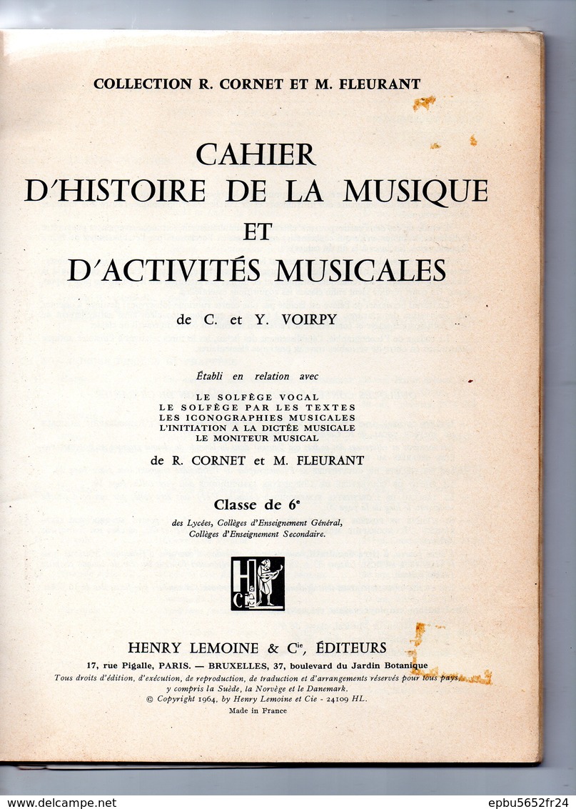 Cahier D'histoire De La Musique Et D'activités Musicales De C Et Y Voirpy   Editeurs Henri Lemoine & Cie - - Autres & Non Classés