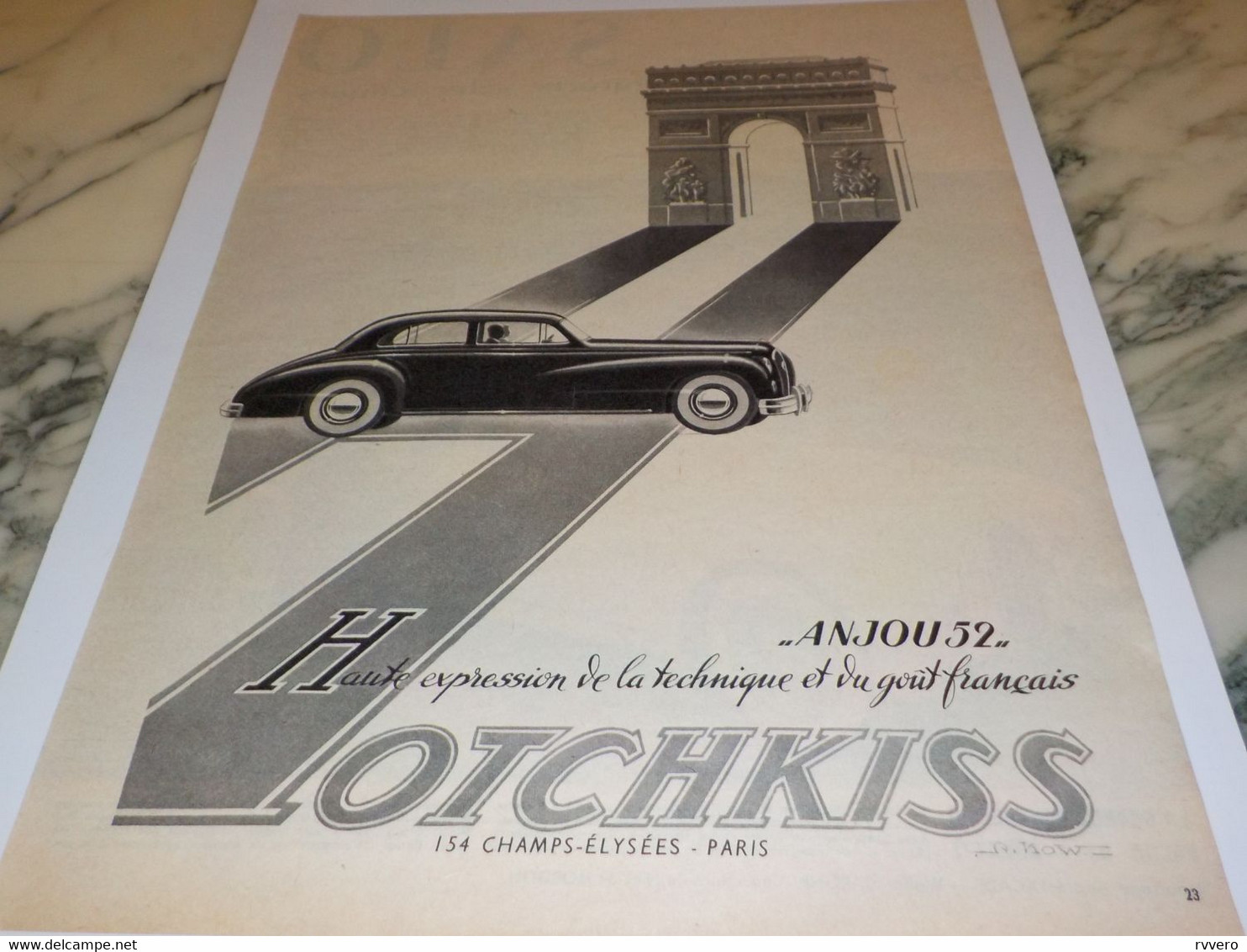 ANCIENNE PUBLICITE VOITURE ANJOU 52 DE  HOTCHKISS  1951 - Voitures