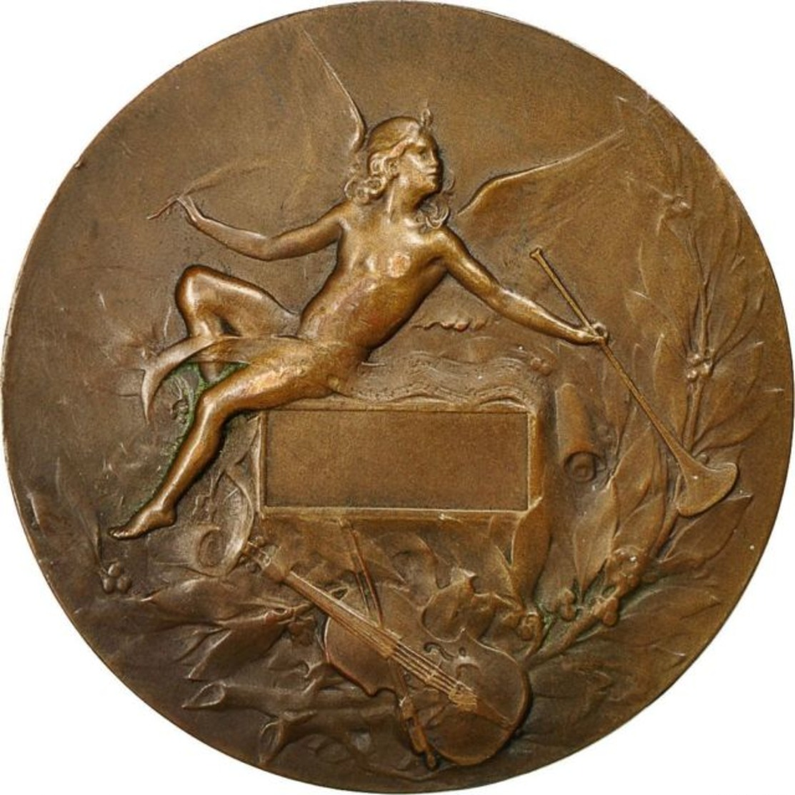 SPLENDIDE MEDAILLE "DE COUDRET" EN BRONZE DE MUSIQUE ORPHEE "VIOLON HARPE ET ANGES" (FRANCE) - Andere & Zonder Classificatie