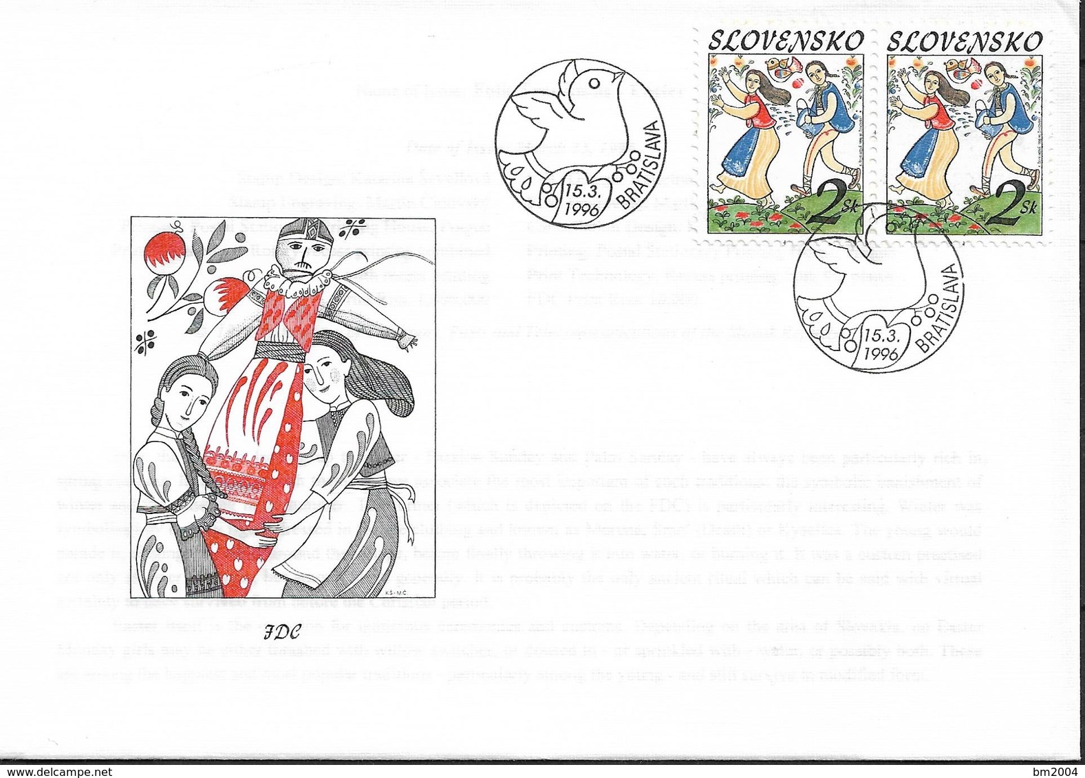 1996 Slowakei Mi. 247 FDC  Ostern : Volksbrauch „Begießen Mit Wasser“ - FDC