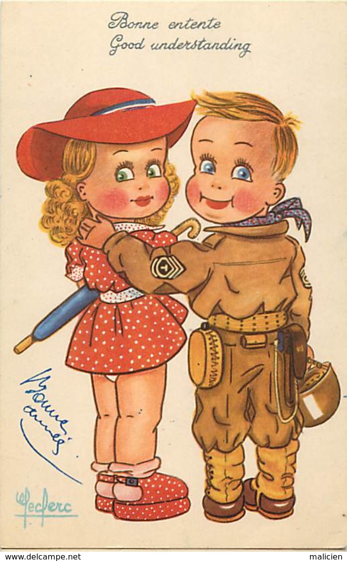 -ref-B534- Illustrateurs - Illustrateur Leclerc - Enfants - Bonne Entente - Good Understanding ..- Guerre 1939-45 - - Leclerc