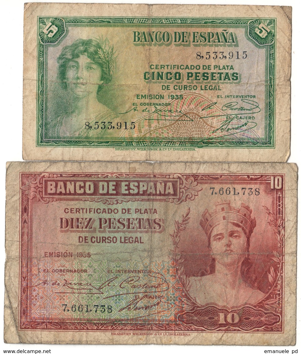 Spain Lot Set 5 & 10 Pesetas 1935 - Stock Image - Collections