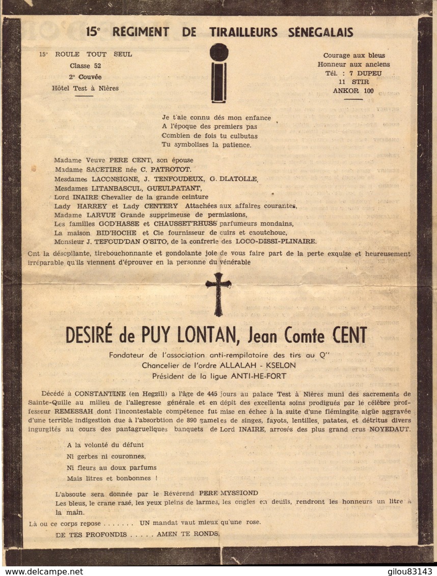 Militaire, Tirailleurs Senegalais, 15e Regiment, Pere Cent     (bon Etat) - Documents