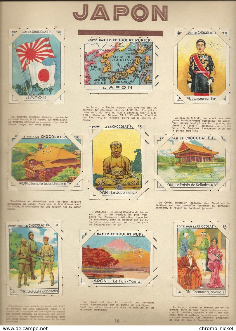 JAPAN X 18 Chromos JAPON  Map Flag History 1930s 1er Choix Pub: Pupier TB 68 X51mm 2 Feuilles 2 Scans - Autres & Non Classés