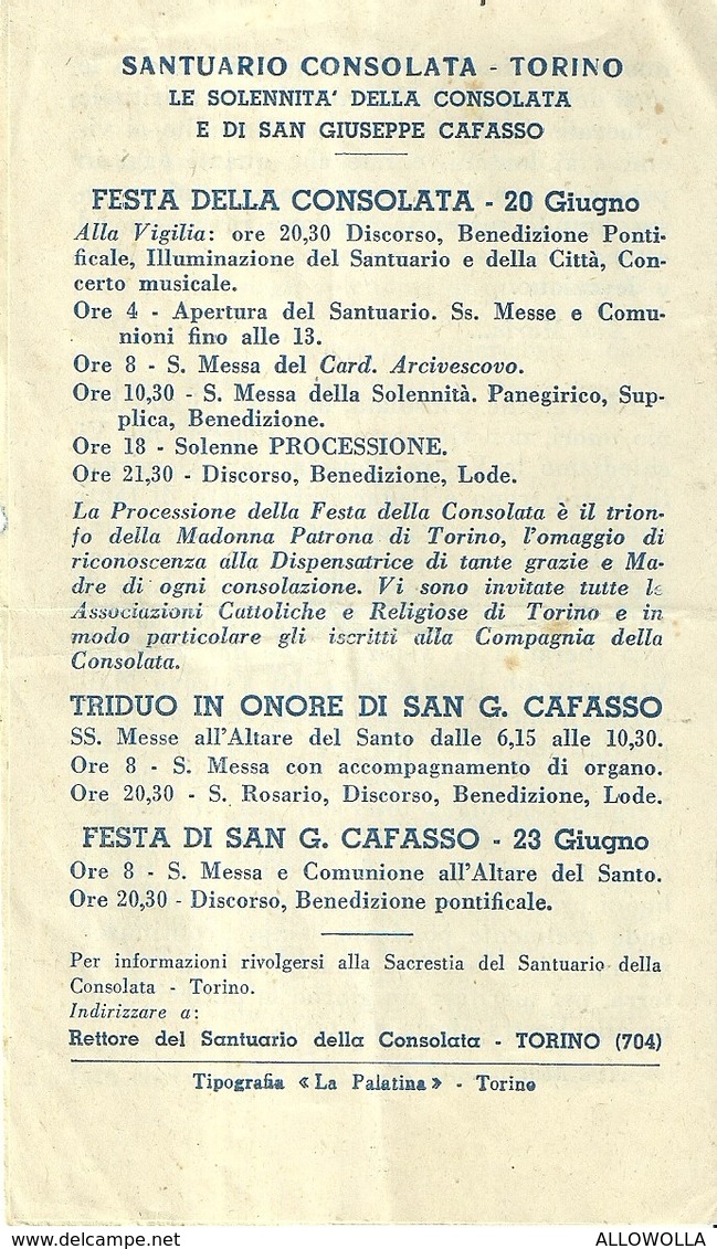 2096 " SUPPLICA ALLA CONSOLATA DA RECITARSI ILGIORNO DELLA SUA FESTA - 20 GIUGNO"  ORIGINALE - Santini