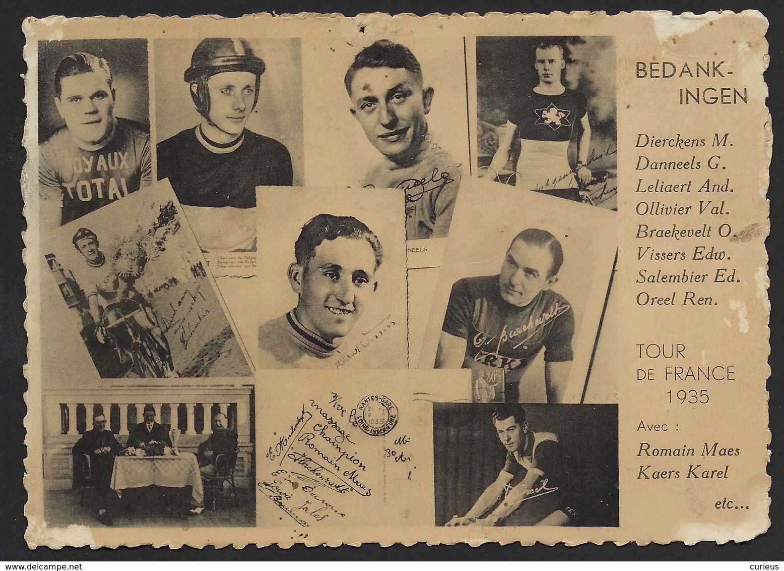 TOUR DE FRANCE 1935 * BEDANKINGEN * COUREURS * PRODUITS " CHAMPION " * LAB. " UNICA " BRUGES * 2 SCANS - Cyclisme