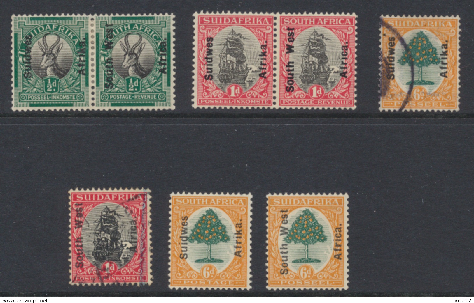 South West Africa - Sud Ouest Africain 1926 - 1927 Lot De Timbres * MH Et Oblit  ( 1/2p Et 1p Se Tenant) - South West Africa (1923-1990)