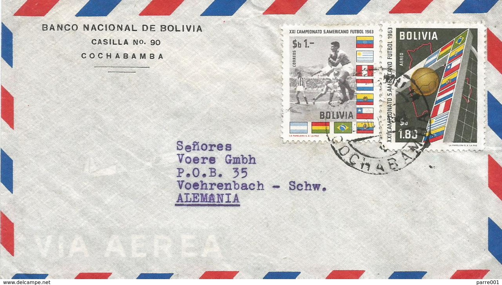 Bolivia 1963 Cochabamba Football Soccer Copa America Flag Cover - Soccer American Cup